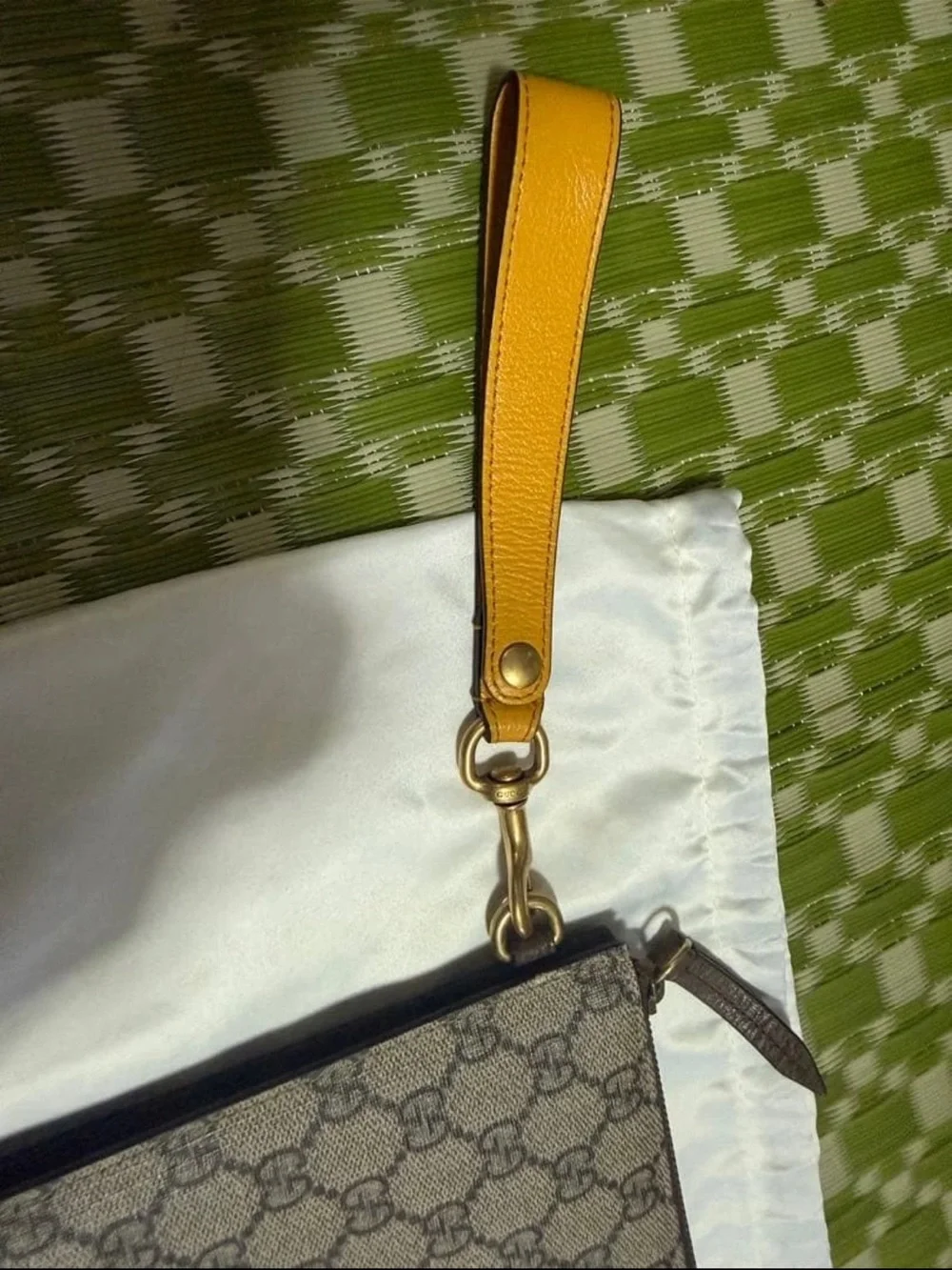 Gucci Beige/Brown GG Supreme Canvas Wristlet with Gold Hardware